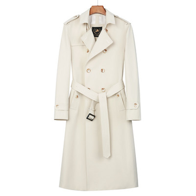 Super Long Windbreaker Ανδρική βρετανική καμπαρντίνα με διπλό στήθος μεσαίο γκρι μακρύ φόρεμα Άνοιξη Φθινόπωρο Νέα μόδα πάνω από το γόνατο