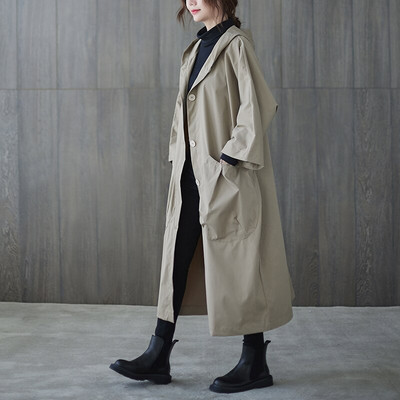 Γυναικεία καμπαρντίνα με κουκούλα Casual Artsy Loose All-Match Ταμπεραμέντο Απλό Γραφείο Γυναικείο Αντιανεμικό Μακρυμάνικο Τσέπη