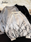 Jielur Ιαπωνικά πουλόβερ Γυναικεία ρούχα Vintage Harajuku Oversized μπλούζες μόδας πουλόβερ Streetwear Γοτθικό τύπωμα μαύρο πουλόβερ