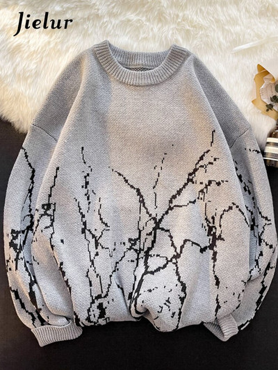 Jielur Ιαπωνικά πουλόβερ Γυναικεία ρούχα Vintage Harajuku Oversized μπλούζες μόδας πουλόβερ Streetwear Γοτθικό τύπωμα μαύρο πουλόβερ