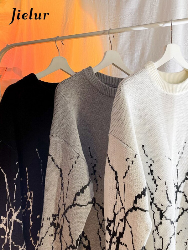 Jielur Ιαπωνικά πουλόβερ Γυναικεία ρούχα Vintage Harajuku Oversized μπλούζες μόδας πουλόβερ Streetwear Γοτθικό τύπωμα μαύρο πουλόβερ