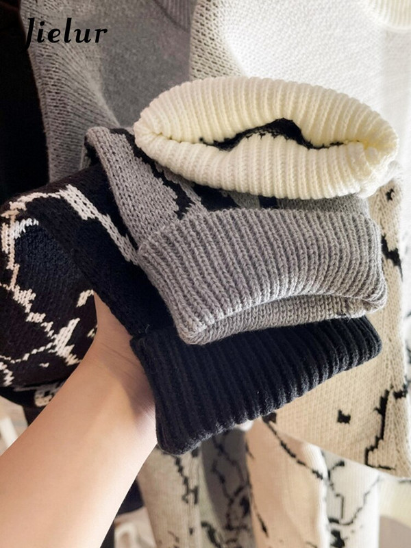 Jielur Ιαπωνικά πουλόβερ Γυναικεία ρούχα Vintage Harajuku Oversized μπλούζες μόδας πουλόβερ Streetwear Γοτθικό τύπωμα μαύρο πουλόβερ