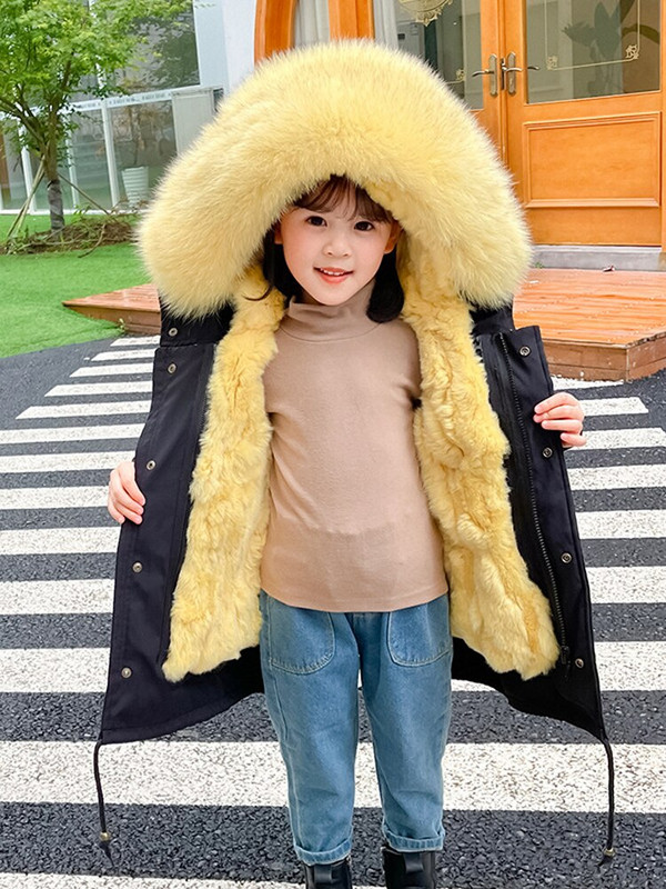 Χειμερινά κορίτσια για αγόρια Παλτό γούνας αποσπώμενο Parka Rabbit Liner Γούνα ρακούν Γιακάς από γούνα παιδικά κορίτσια Παχύ ζεστό πανωφόρι TZ609