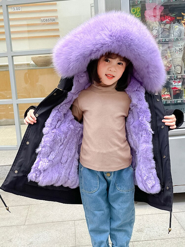 Χειμερινά κορίτσια για αγόρια Παλτό γούνας αποσπώμενο Parka Rabbit Liner Γούνα ρακούν Γιακάς από γούνα παιδικά κορίτσια Παχύ ζεστό πανωφόρι TZ609