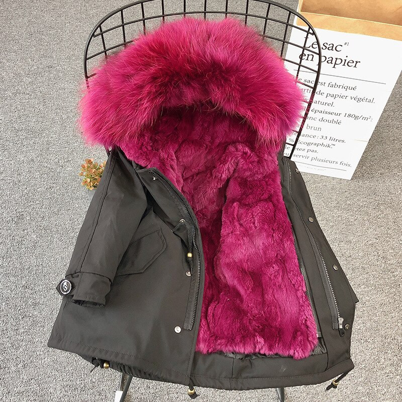 Χειμερινά κορίτσια για αγόρια Παλτό γούνας αποσπώμενο Parka Rabbit Liner Γούνα ρακούν Γιακάς από γούνα παιδικά κορίτσια Παχύ ζεστό πανωφόρι TZ609