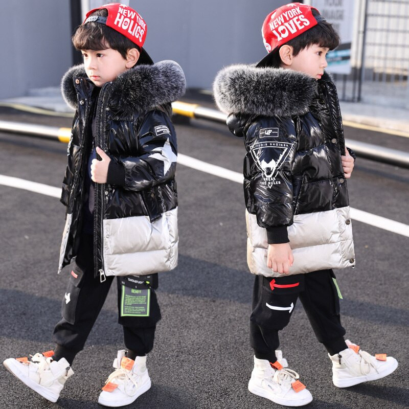 Bērnu ziemas silts mētelis bērniem spilgts ūdensizturīgs bieza jaka mazuļu zēnu apģērbi ar kapuci parka Topi zēnu virsdrēbes 13 g.