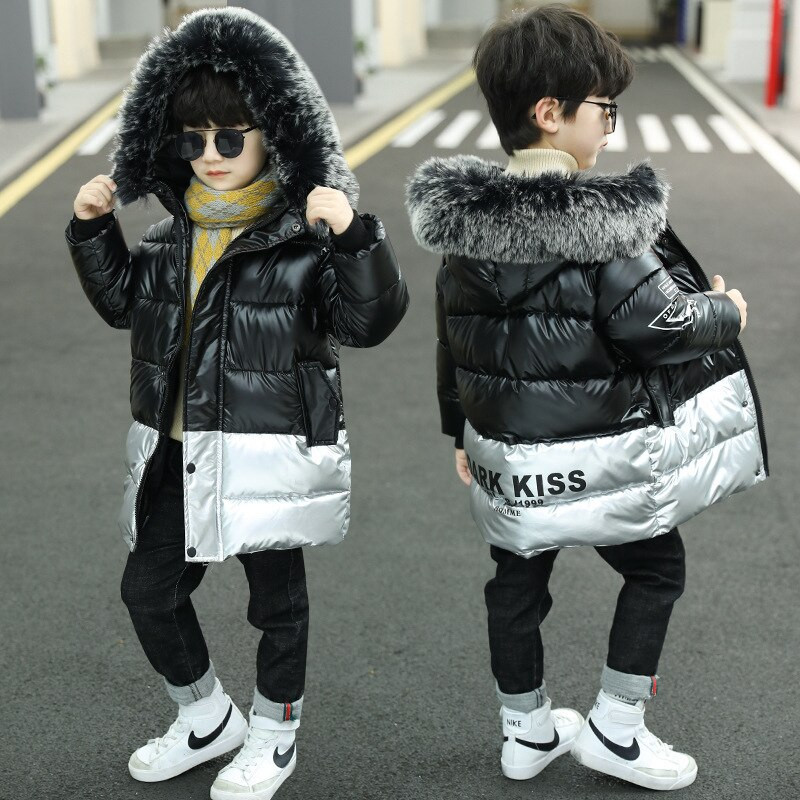 Bērnu ziemas silts mētelis bērniem spilgts ūdensizturīgs bieza jaka mazuļu zēnu apģērbi ar kapuci parka Topi zēnu virsdrēbes 13 g.