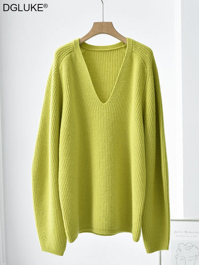 Džemper od kašmira s V-izrezom Ženska zima 2022. Modni obični vuneni pleteni džemper Pulover Preveliki džemper Ulična odjeća