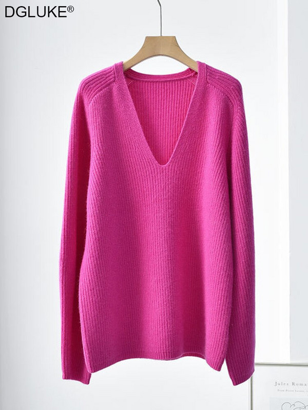 Džemper od kašmira s V-izrezom Ženska zima 2022. Modni obični vuneni pleteni džemper Pulover Preveliki džemper Ulična odjeća
