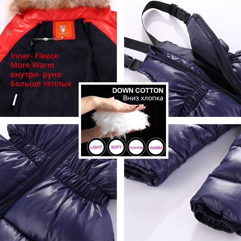 IYEAL Rusija Zimski dječji komplet odjeće za dojenčad, dječake, pamučni kaput + kombinezon, skijaško odijelo otporno na vjetar, dječja odjeća za bebe