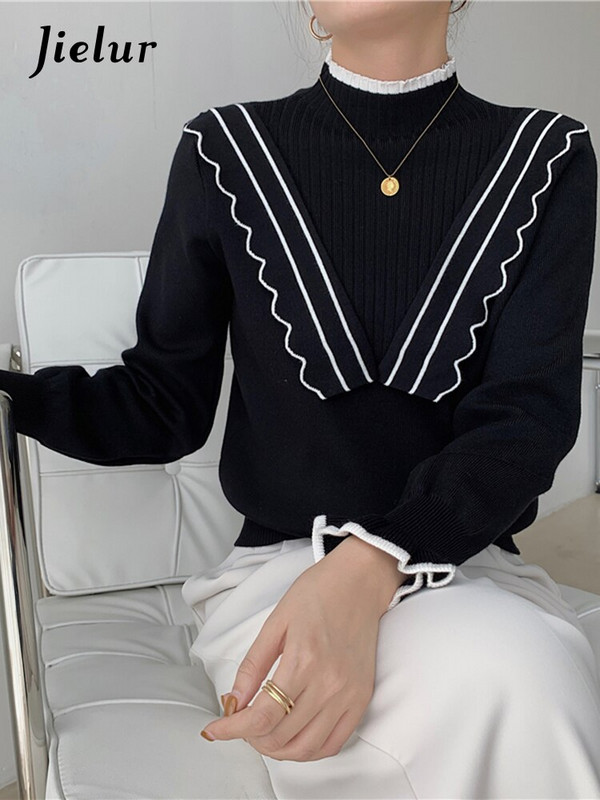 Jielur Moteriški megztiniai Liekni laisvalaikio megztiniai Korėjietiški madingi megztiniai megzti elegantiški moteriški viršutiniai juodi chaki spalvos trikotažai