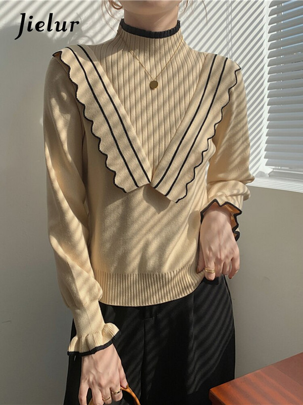 Jielur Moteriški megztiniai Liekni laisvalaikio megztiniai Korėjietiški madingi megztiniai megzti elegantiški moteriški viršutiniai juodi chaki spalvos trikotažai
