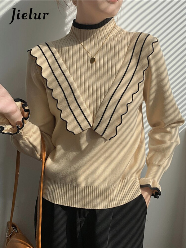 Jielur Moteriški megztiniai Liekni laisvalaikio megztiniai Korėjietiški madingi megztiniai megzti elegantiški moteriški viršutiniai juodi chaki spalvos trikotažai