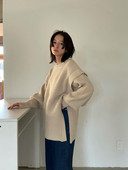 Kokvilnas džemperis ar garām piedurknēm Clane 2022. gada vasarā, jaunām sievietēm, brīvs, apaļš kakla izgriezums, divu apģērbu augšdaļas noņemams piedurkņu asimetrisks adījums