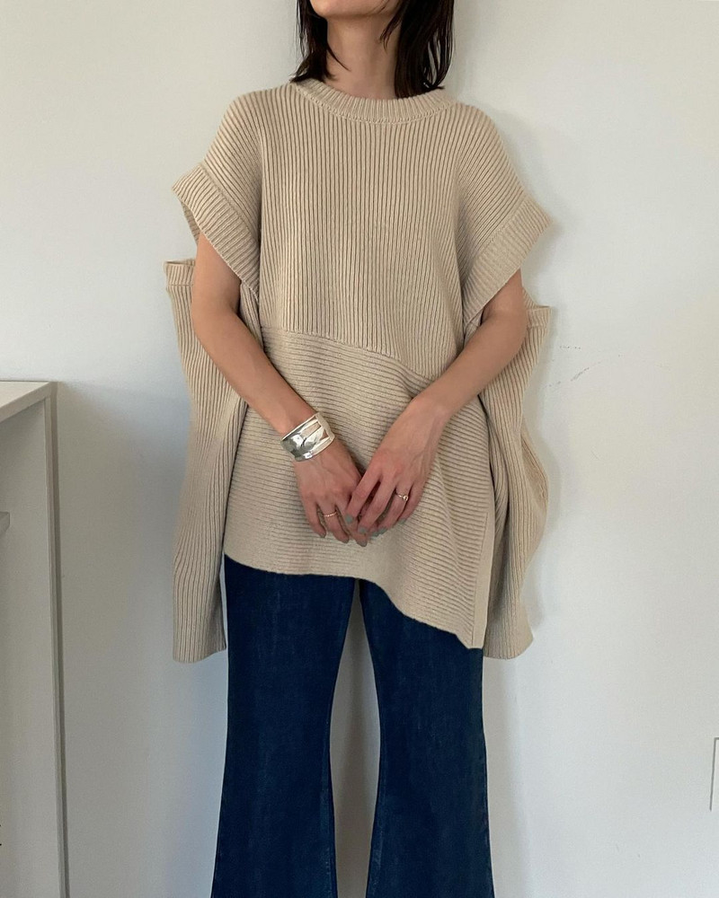 Kokvilnas džemperis ar garām piedurknēm Clane 2022. gada vasarā, jaunām sievietēm, brīvs, apaļš kakla izgriezums, divu apģērbu augšdaļas noņemams piedurkņu asimetrisks adījums