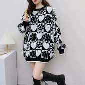 Vintage Πλεκτό Πλεκτό Γυναικείο Πουλόβερ Χειμώνας Φθινόπωρο Ζεστά Πουλόβερ πουλόβερ με λαιμόκοψη μακρύ χοντρό χαλαρό πουλόβερ Κορεατική μόδα