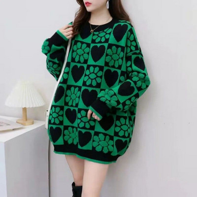 Vintage Πλεκτό Πλεκτό Γυναικείο Πουλόβερ Χειμώνας Φθινόπωρο Ζεστά Πουλόβερ πουλόβερ με λαιμόκοψη μακρύ χοντρό χαλαρό πουλόβερ Κορεατική μόδα