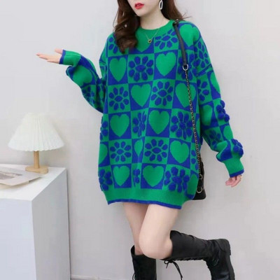 Vintage Πλεκτό Πλεκτό Γυναικείο Πουλόβερ Χειμώνας Φθινόπωρο Ζεστά Πουλόβερ πουλόβερ με λαιμόκοψη μακρύ χοντρό χαλαρό πουλόβερ Κορεατική μόδα