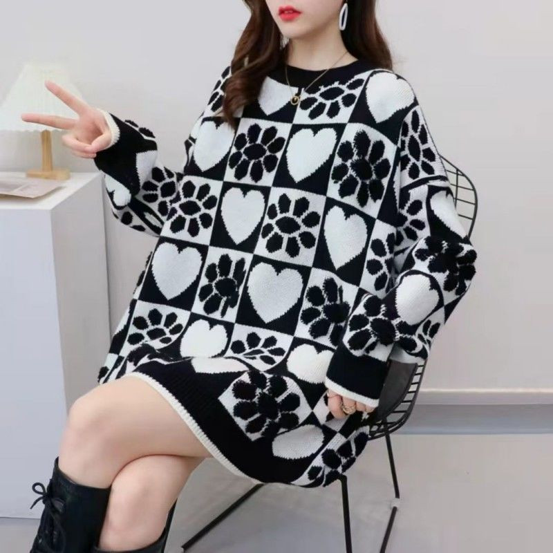 Vintage Πλεκτό Πλεκτό Γυναικείο Πουλόβερ Χειμώνας Φθινόπωρο Ζεστά Πουλόβερ πουλόβερ με λαιμόκοψη μακρύ χοντρό χαλαρό πουλόβερ Κορεατική μόδα