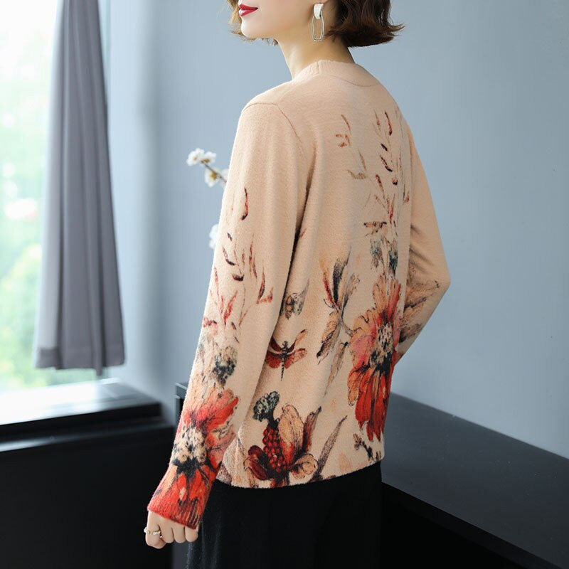 YISU Flowers εμπριμέ πουλόβερ πουλόβερ με λαιμόκοψη μακρυμάνικο μόδα Χαλαρό casual πουλόβερ Γυναικεία Φθινοπωρινή Χειμερινή απομίμηση μινκ πουλόβερ