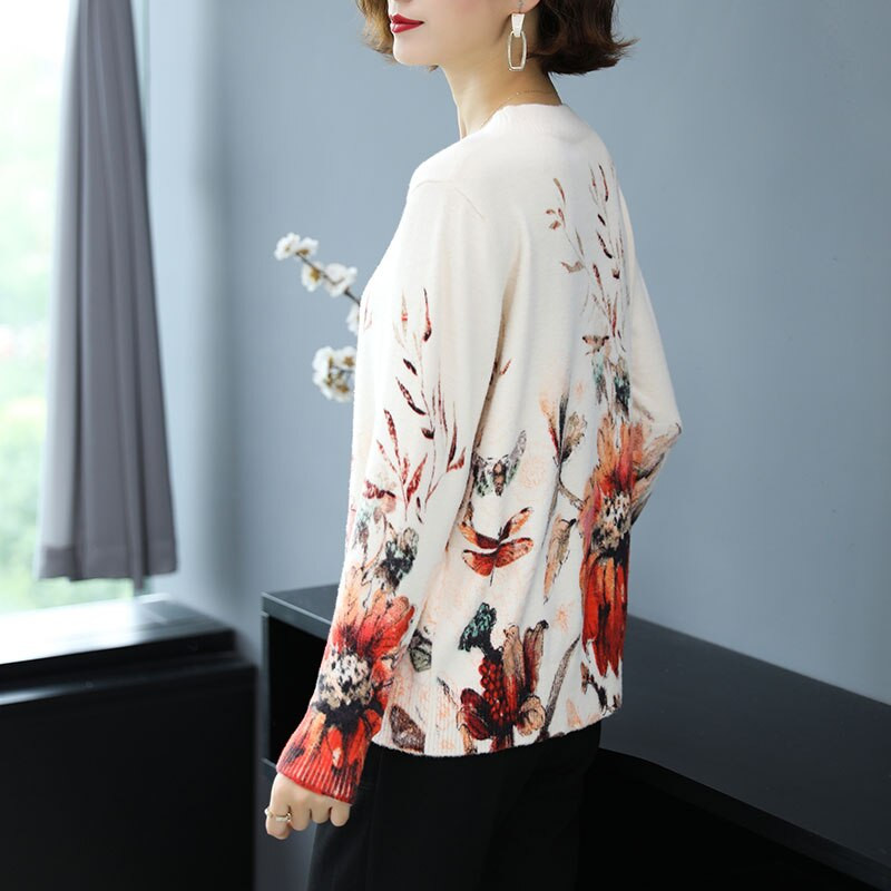 YISU Flowers εμπριμέ πουλόβερ πουλόβερ με λαιμόκοψη μακρυμάνικο μόδα Χαλαρό casual πουλόβερ Γυναικεία Φθινοπωρινή Χειμερινή απομίμηση μινκ πουλόβερ