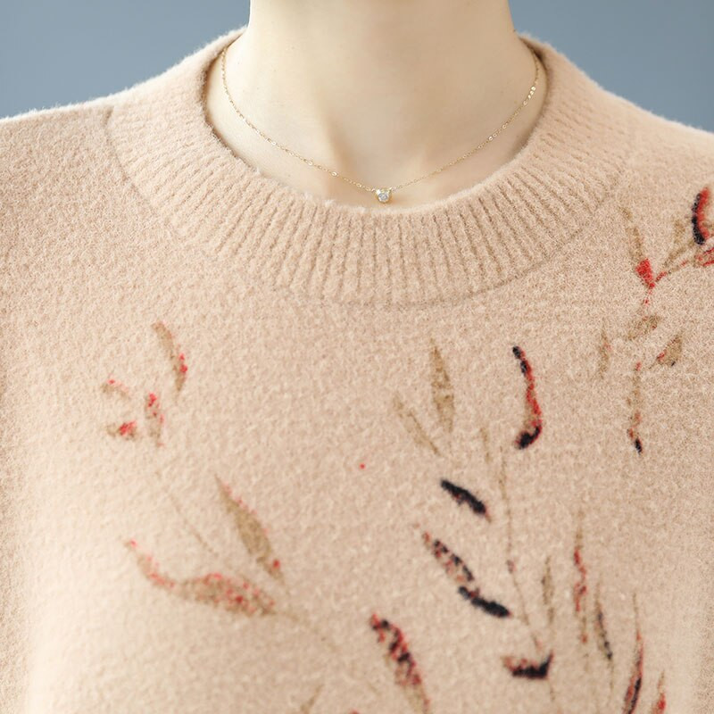 YISU Flowers εμπριμέ πουλόβερ πουλόβερ με λαιμόκοψη μακρυμάνικο μόδα Χαλαρό casual πουλόβερ Γυναικεία Φθινοπωρινή Χειμερινή απομίμηση μινκ πουλόβερ