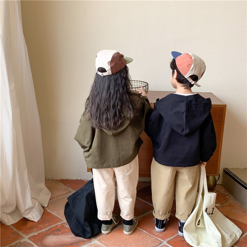 Παιδικά μονόχρωμα μονόχρωμα σακάκια με κουκούλα για αγόρια και κορίτσια Φαρδιά παλτό με κουκούλα