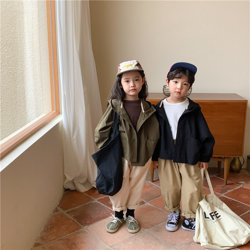 Παιδικά μονόχρωμα μονόχρωμα σακάκια με κουκούλα για αγόρια και κορίτσια Φαρδιά παλτό με κουκούλα