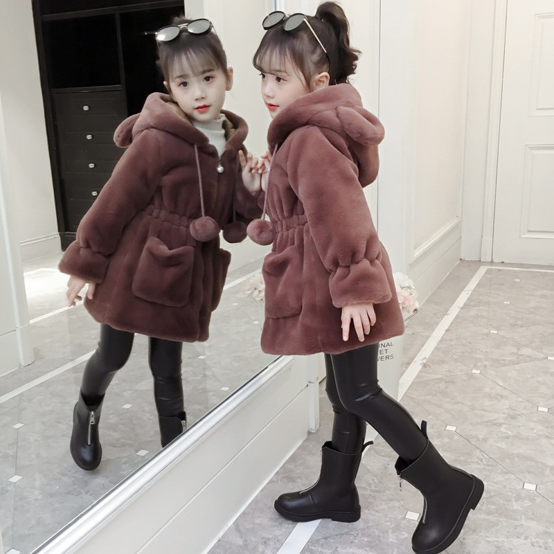 Őszi téli gyerek lányok meleg, vastag dzsekik szőrmével kapucnis gyerekek hosszú parkos lányok kültéri kabátok baba lány kabát 4-12 éves korig
