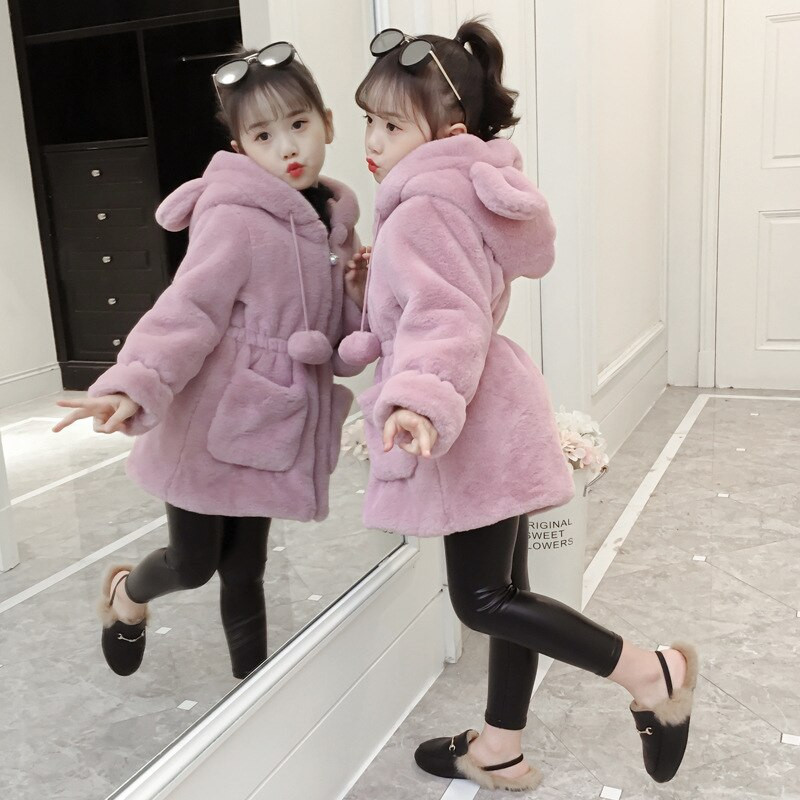 Őszi téli gyerek lányok meleg, vastag dzsekik szőrmével kapucnis gyerekek hosszú parkos lányok kültéri kabátok baba lány kabát 4-12 éves korig