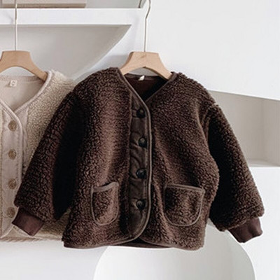 2021 Φθινόπωρο Χειμώνας Κορεάτικα Ρούχα για αγόρια για Κορίτσια Ζακέτα Ιαπωνική Κοκκώδη Βελούδα Χαλαρά αρνί βελούδο Ζεστό παιδικό παλτό μπουφάν