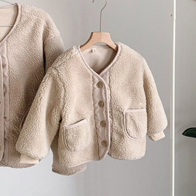 2021 Φθινόπωρο Χειμώνας Κορεάτικα Ρούχα για αγόρια για Κορίτσια Ζακέτα Ιαπωνική Κοκκώδη Βελούδα Χαλαρά αρνί βελούδο Ζεστό παιδικό παλτό μπουφάν