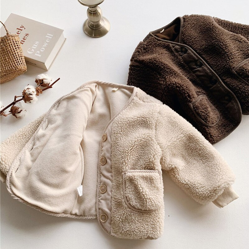 2021 Φθινόπωρο Χειμώνας Κορεάτικα Ρούχα για αγόρια για Κορίτσια Ζακέτα Ιαπωνική Κοκκώδη Βελούδα Χαλαρά αρνί βελούδο Ζεστό παιδικό παλτό μπουφάν
