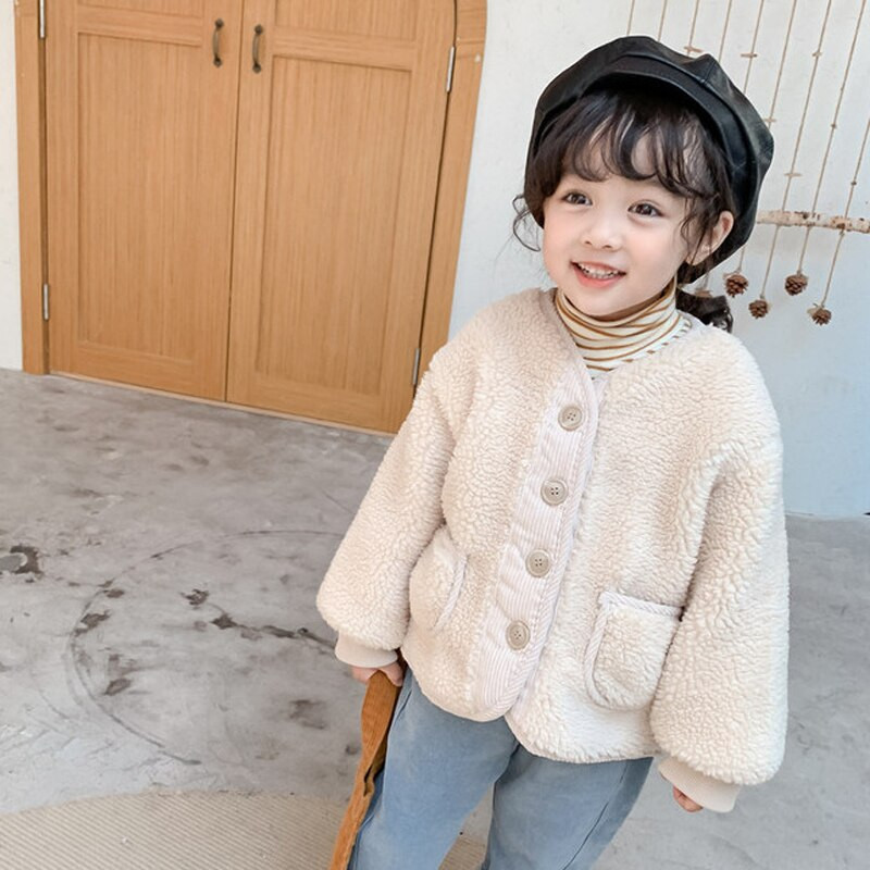 2021 Φθινόπωρο Χειμώνας Κορεάτικα Ρούχα για αγόρια για Κορίτσια Ζακέτα Ιαπωνική Κοκκώδη Βελούδα Χαλαρά αρνί βελούδο Ζεστό παιδικό παλτό μπουφάν