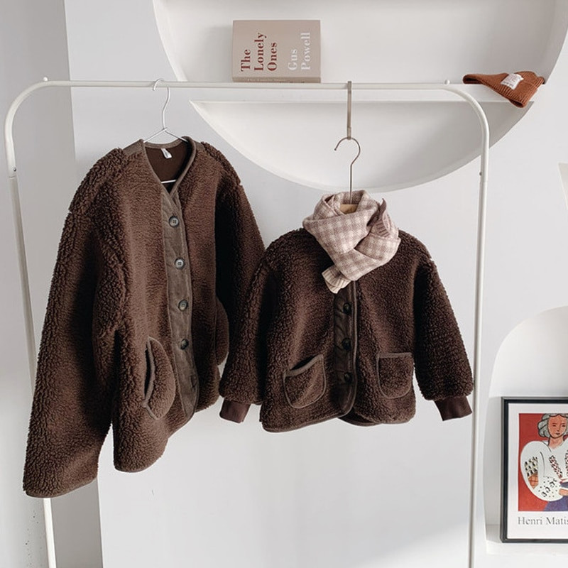 2021 Φθινόπωρο Χειμώνας Κορεάτικα Ρούχα για αγόρια για Κορίτσια Ζακέτα Ιαπωνική Κοκκώδη Βελούδα Χαλαρά αρνί βελούδο Ζεστό παιδικό παλτό μπουφάν