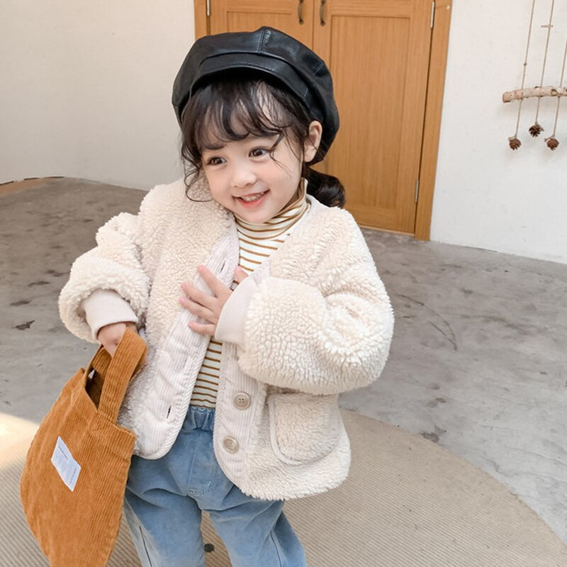2021 Φθινόπωρο Χειμώνας Κορεάτικα Ρούχα για αγόρια για Κορίτσια Ζακέτα Ιαπωνική Κοκκώδη Βελούδα Χαλαρά αρνί βελούδο Ζεστό παιδικό παλτό μπουφάν