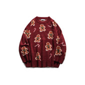 Kawaii trikotāžas Crewneck ar garām piedurknēm vīriešiem un sievietēm Grafiski Candy Cane piparkūku vīrietis, kas atbilst Ziemassvētku džemperiem pārim