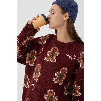 Kawaii плетени Crewneck с дълъг ръкав Мъжки и дамски графики Candy Cane Gingerbread Man Подходящи коледни пуловери за двойка