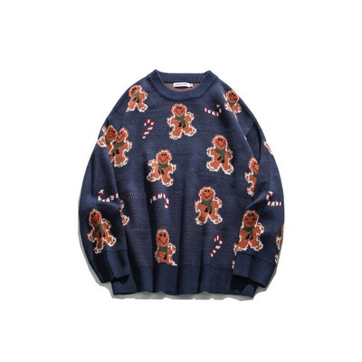 Kawaii trikotāžas Crewneck ar garām piedurknēm vīriešiem un sievietēm Grafiski Candy Cane piparkūku vīrietis, kas atbilst Ziemassvētku džemperiem pārim