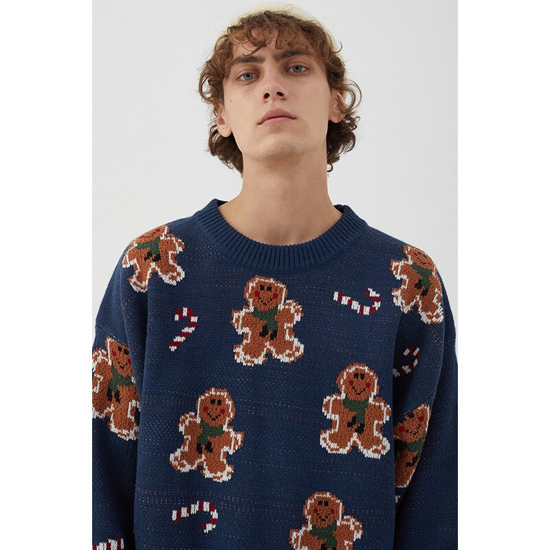 Kawaii πλεκτό μακρυμάνικο Crewnneck Ανδρικά και Γυναικεία Γραφικά ζαχαροκάλαμο από ζαχαροκάλαμο μελόψωμο Άνδρας ασορτί Χριστουγεννιάτικα πουλόβερ για ζευγάρι