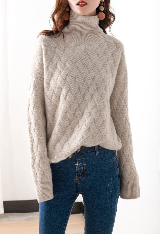 Φθινοπωρινό και Χειμώνα Νέο πουλόβερ με ψηλό λαιμό πουλόβερ Γυναικείο πουκάμισο από κασμίρ Χαλαρό πουκάμισο με τεμπέλικο πάτο