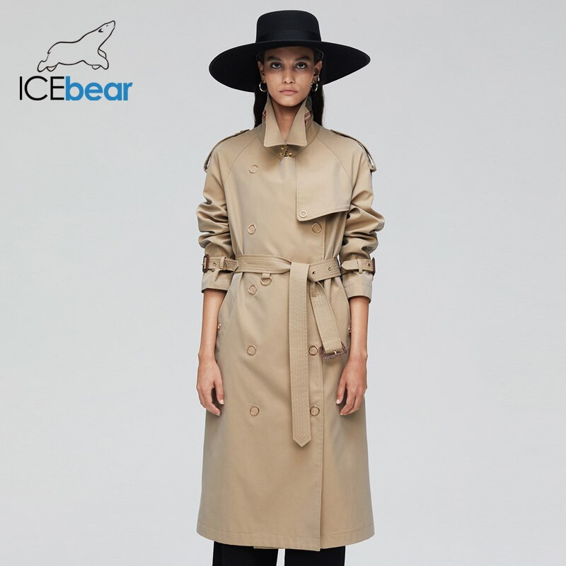 ICEbear khaki windbreaker 2022 νέο φθινοπωρινό μεταλλικό κουμπωτό δαχτυλίδι βαμβακερό γυναικείο αντιανεμικό 9024