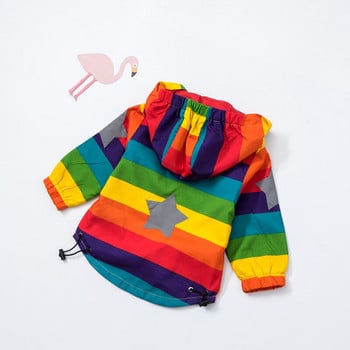 Бебешко яке за момиче Момче Палто с качулка Rainbow Stripe Слънцезащитно яке Ветроустойчиво Пролет Есен Дълги ръкави Детски дрехи