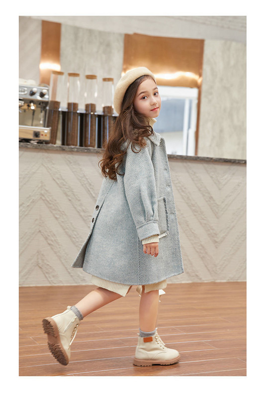 Vunena jakna za dječake i djevojčice Duga jednoredna topla kaputić od tvida za malu djecu Proljeće Jesen Zima Gornja odjeća za bebe 3-12 godina