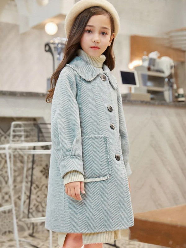 Vunena jakna za dječake i djevojčice Duga jednoredna topla kaputić od tvida za malu djecu Proljeće Jesen Zima Gornja odjeća za bebe 3-12 godina