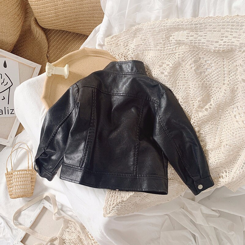 Kislány bőrkabát tavaszi őszi gyermek állógallér motoros ruházat gyerekeknek fekete felsőruházat kabát 1-7 éves korig