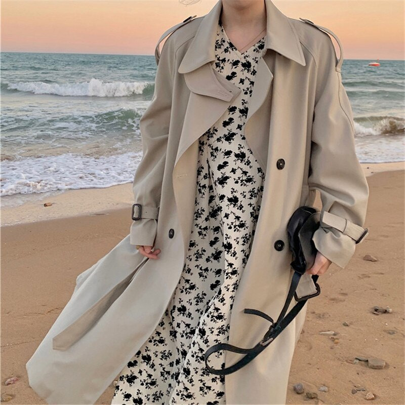 Aelegantmis Vintage Κορεάτικη μόδα Γυναικείες μακριές καμπαρντίνες Ανοιξιάτικο φθινόπωρο ρετρό μαλακό γυναικείο αντιανεμικό χακί