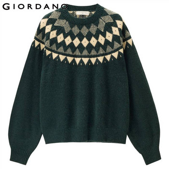 Дамски пуловери Giordano Thick 7 Stich Kniting Fair Isle Crewneck Sweater Ragaln Sleeves Crewneck Свободни ежедневни пуловери 18352609