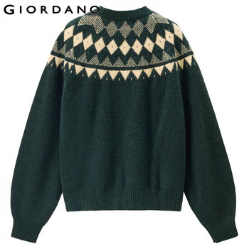 Дамски пуловери Giordano Thick 7 Stich Kniting Fair Isle Crewneck Sweater Ragaln Sleeves Crewneck Свободни ежедневни пуловери 18352609