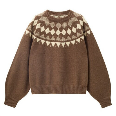 Giordano Γυναικεία πουλόβερ χοντρό 7 βελονιές Πλεκτομηχανές Fair Isle Crewneck Πουλόβερ Ragaln Sleeves Crewnneck Loose Casual πουλόβερ 18352609